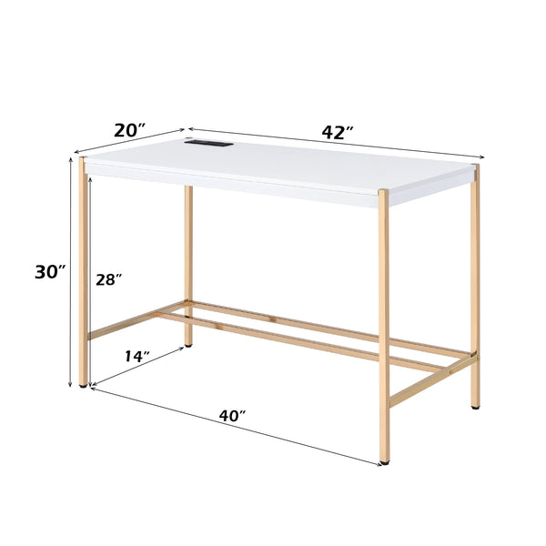 ACME Midriaks White & Gold Writing Desk with USB Port Model OF00020