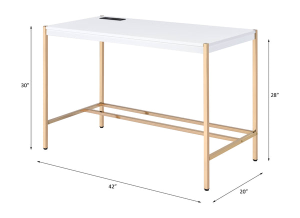 ACME Midriaks White & Gold Writing Desk with USB Port Model OF00020