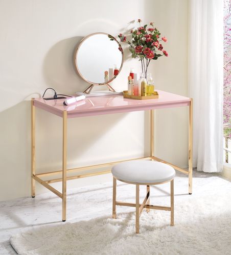 ACME Midriaks Pink & Gold Writing Desk with USB Port Model OF00024