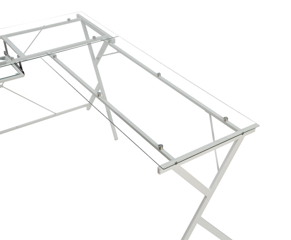ACME Demas Clear Glass & White Computer Desk Model OF00048