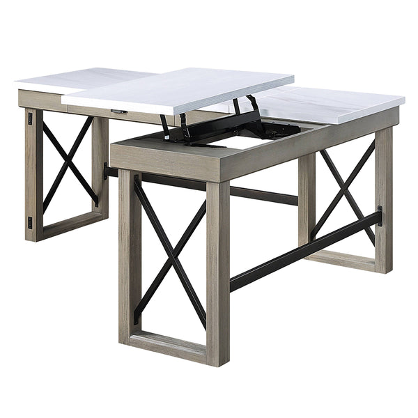 ACME Talmar Natural Marble Top & Rustic Oak Writing Desk with Lift Top Model OF00055