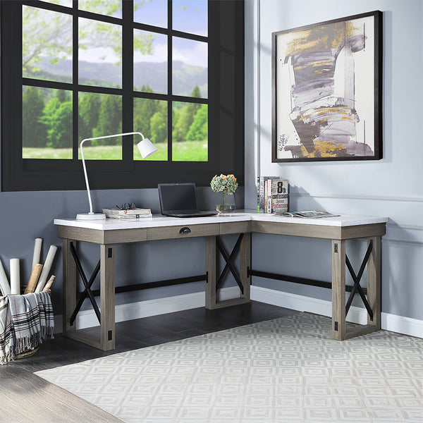 ACME Talmar Natural Marble Top & Rustic Oak Writing Desk with Lift Top Model OF00055