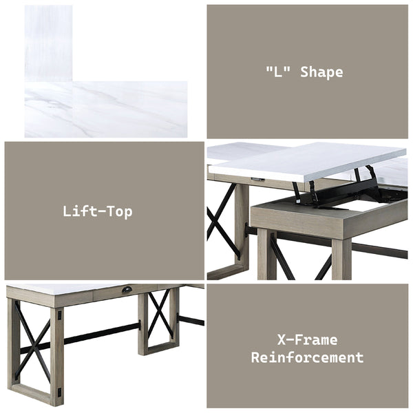 ACME Talmar Natural Marble Top & Rustic Oak Writing Desk with Lift Top Model OF00055