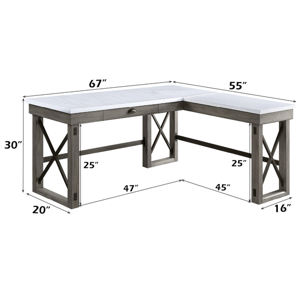 ACME Talmar Natural Marble Top & Weathered Gray Writing Desk with Lift Top Model OF00056