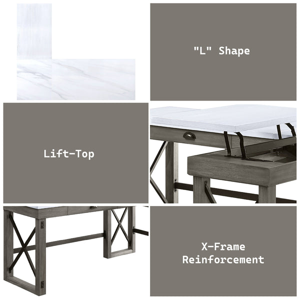 ACME Talmar Natural Marble Top & Weathered Gray Writing Desk with Lift Top Model OF00056