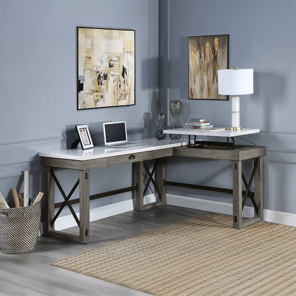 ACME Talmar Natural Marble Top & Weathered Gray Writing Desk with Lift Top Model OF00056