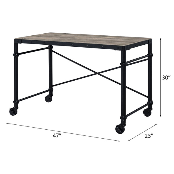 ACME Oklarth Rustic Oak & Black Writing Desk Model OF00103