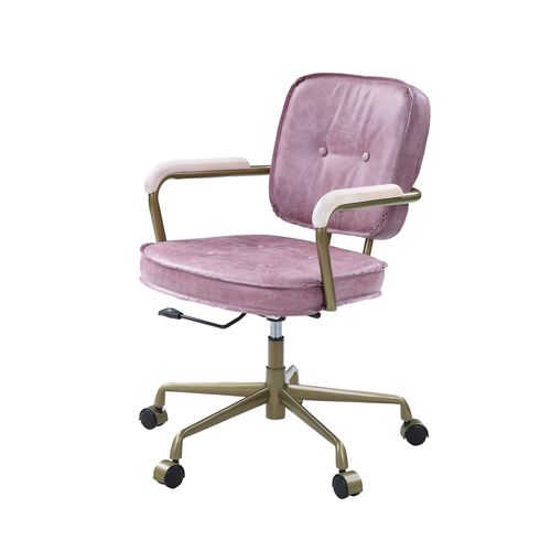 ACME Siecross Pink Top Grain Leather Swivel Office Chair Model OF00400