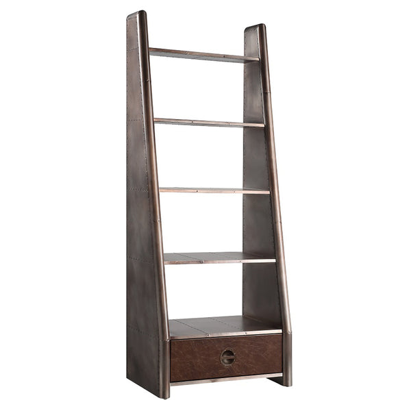 ACME Brancaster BronzeAluminum& Morrocco Top Grain Leather Bookcase Model OF02405