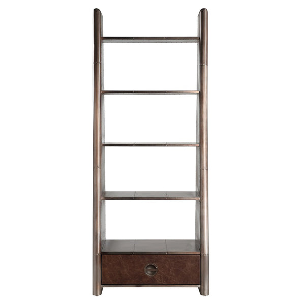 ACME Brancaster BronzeAluminum& Morrocco Top Grain Leather Bookcase Model OF02405