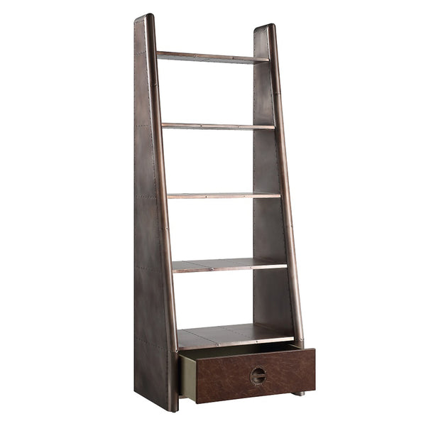 ACME Brancaster BronzeAluminum& Morrocco Top Grain Leather Bookcase Model OF02405