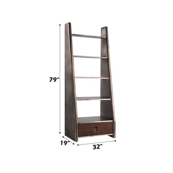 ACME Brancaster BronzeAluminum& Morrocco Top Grain Leather Bookcase Model OF02405