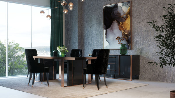 Cartier Modern Black & Rosegold Dining Table