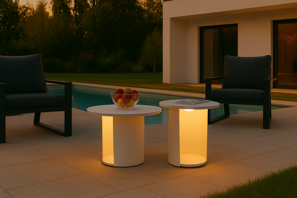 Renava Onza Outdoor White End Table With Solar Light Model VGVK-CT009-S-SL-WHT