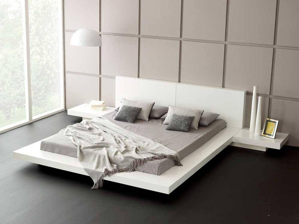 Queen Opal White Gloss Japanese Style Platform Bed With Nightstands Model VGKCOPAL-WHT-Q