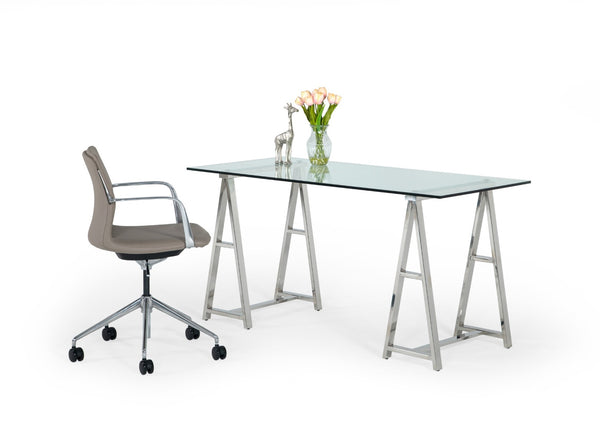 Ostro Modern Stainless Steel + Glass Desk