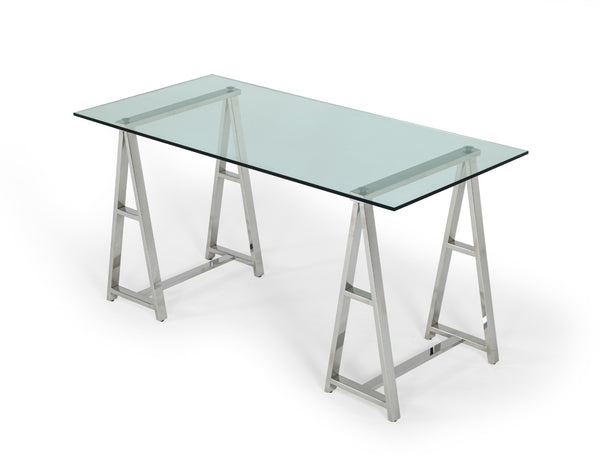 Ostro Modern Stainless Steel + Glass Desk