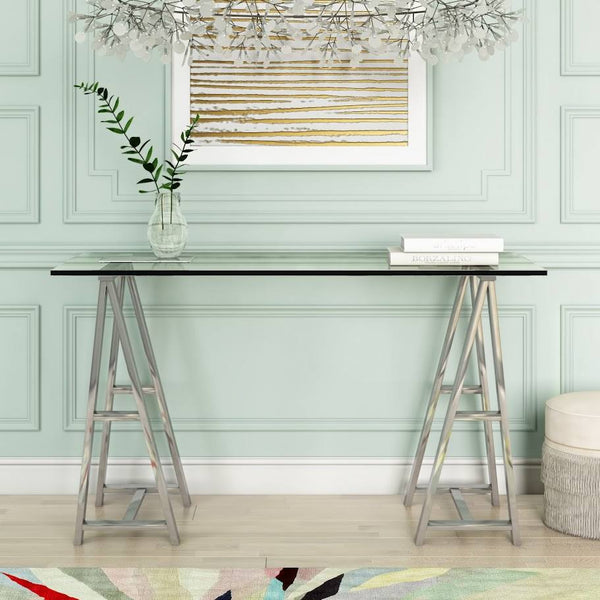 Ostro Modern Stainless Steel + Glass Desk