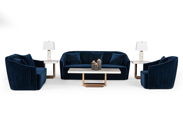 Palomar Modern Blue Velvet & Brass Sofa