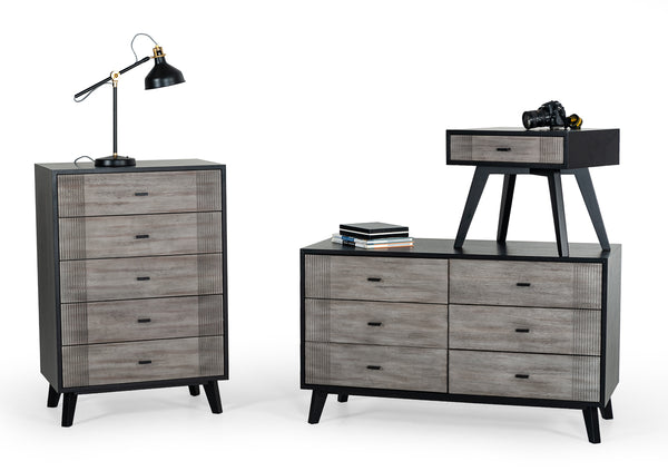Panther Contemporary Grey & Black Nightstand