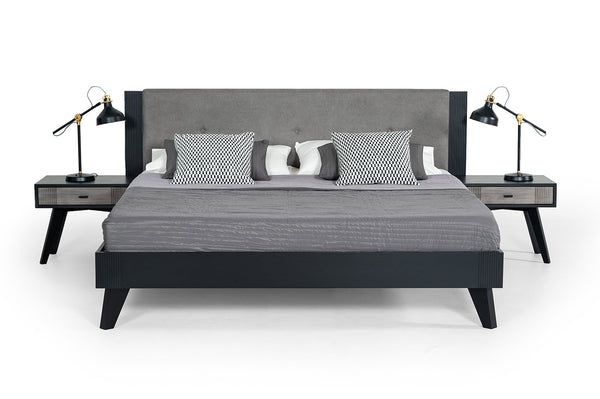 Queen Nova Domus Panther Contemporary Grey & Black Bed Model VGMABR-77-BED-Q