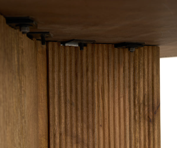 Pawnee Modern Travertine Marble + Wood Round Dining Table