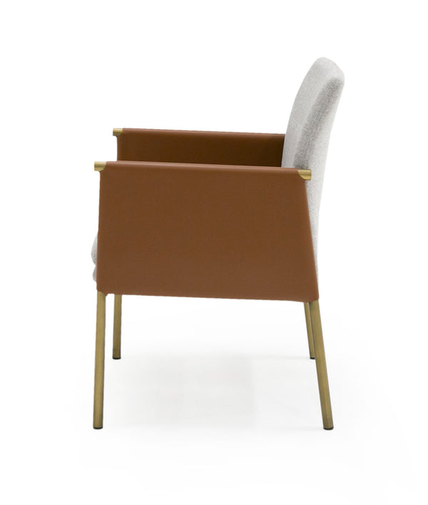 Modrest Pettit Modern Light Grey |Camel And Brass Arm Dining Chair Model VGGA-6988CH-1-WHT-B-DC