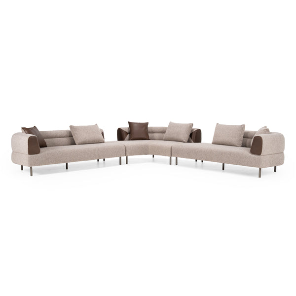 Divani Casa Plume Modern Brown Fabric Sectional Sofa Model VGOD-ZW-24014-BRN