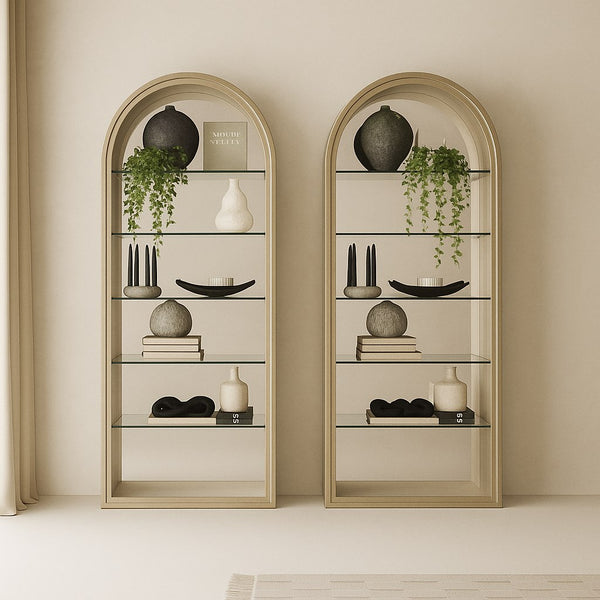 Poise Modern Antique Brass + Mirror Bookcase