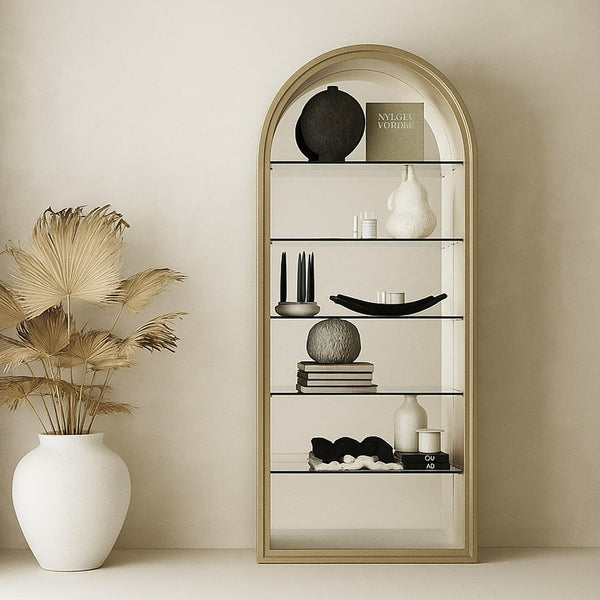 Poise Modern Antique Brass + Mirror Bookcase