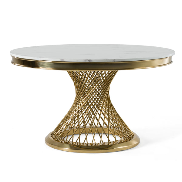 Modrest Potter White Marble & Gold Stainless Steel Round Dining Table Model VGZAT9007
