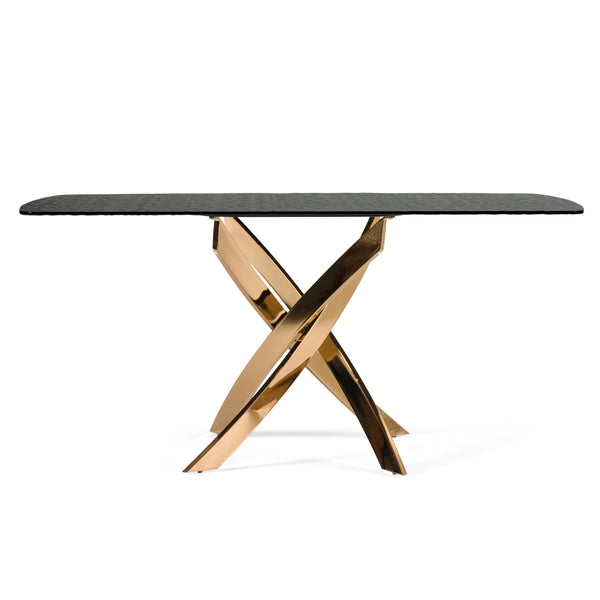 Modrest Pyrite Modern Brown Glass & Rosegold Rectangular Dining Table Model VGEW-F2133EG