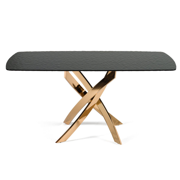 Modrest Pyrite Modern Brown Glass & Rosegold Rectangular Dining Table Model VGEW-F2133EG