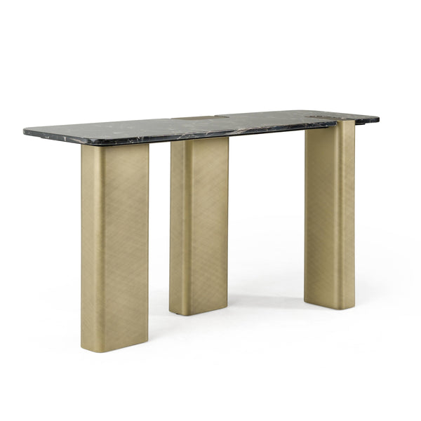 Modrest Quest Modern Black Rose Marble & Antique Brass Console Table Model VGFA-DT2205