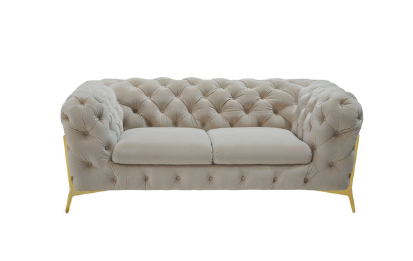 Quincey Transitional Beige Velvet Loveseat