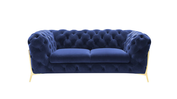 Quincey Transitional Blue Velvet Loveseat
