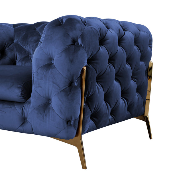 Quincey Transitional Blue Velvet Loveseat