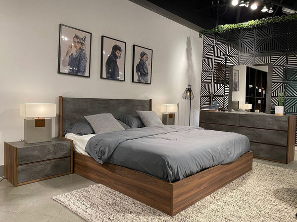 Nova Domus Rado Queen Modern Walnut & Volcanic Slate Bed Model VGACRADO-WAL-BED-Q