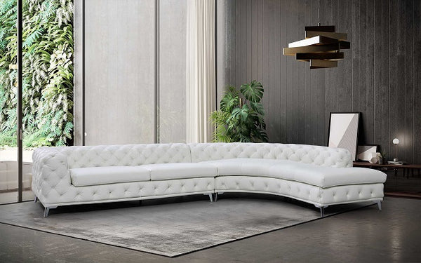 Divani Casa Kohl Contemporary White Raf Curved Shape Sectional Sofa With Chaise Model VGEV-2179-WHT-RAF-SECT