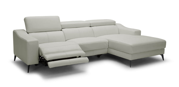 Rampart Modern L-Shape RAF White Leather Sectional Sofa with 1 Recliner