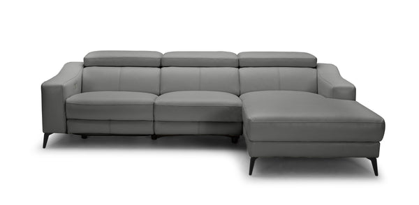 Modrest Rampart Modern L Shape Raf Grey Leather Sectional Sofa With 1 Recliner Model VGKM-5325-RAF-GRY-SECT