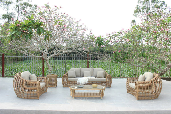 Renava Sandra Outdoor Beige & Wicker Sofa Set With End Table Model VGATRASF-227-SET-ET