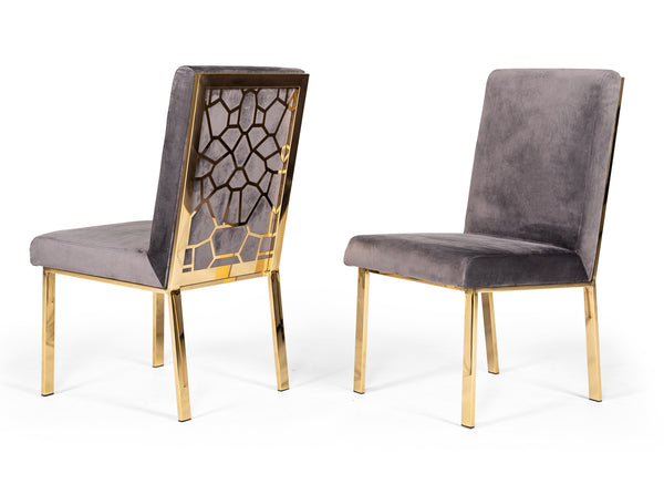 Modrest Reba Modern Grey Velvet & Gold Dining Chair (Set Of 2) Model VGVCB0258G-GRY