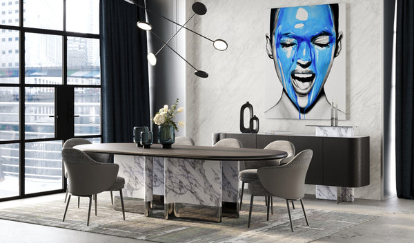 Modrest Renfew Modern Black Oak & Faux Marble Oval Dining Table Model VGVCT2203-DT