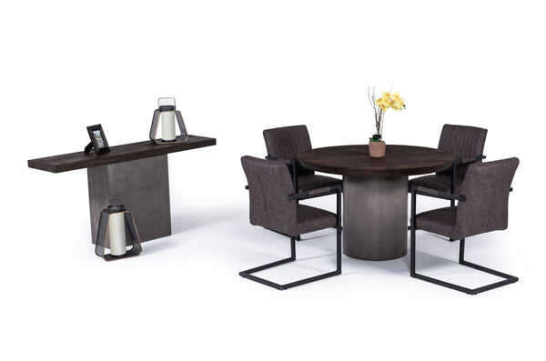 Renzo Modern Round Oak & Concrete Dining Table