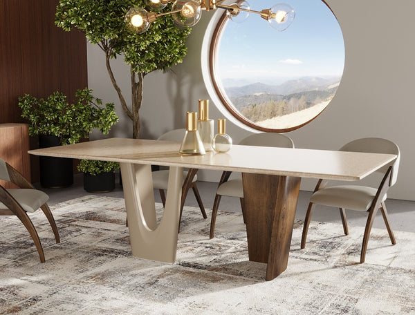 Modrest Brianna Contemporary Marble And Cream | Walnut Dining Table Model VGCS-DT-21076