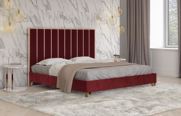 Divani Casa Reyes Modern Red Velvet & Gold Bed Model VGYUHD-1880-RED-EK