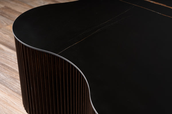 Modrest Ricko Modern Black Ceramic & Smoked Ash Freeform Coffee Table Model VGDW-DW5012-08