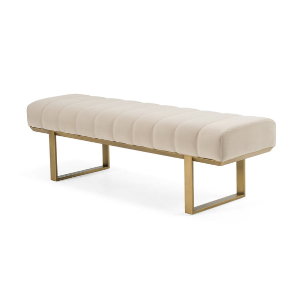 Modrest Robles Modern Beige Fabric & Antique Brass Dining Bench Model VGGA-GA-8687BE-BGE