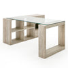 Roma Modern Glass + Faux Travertine Reversible Desk